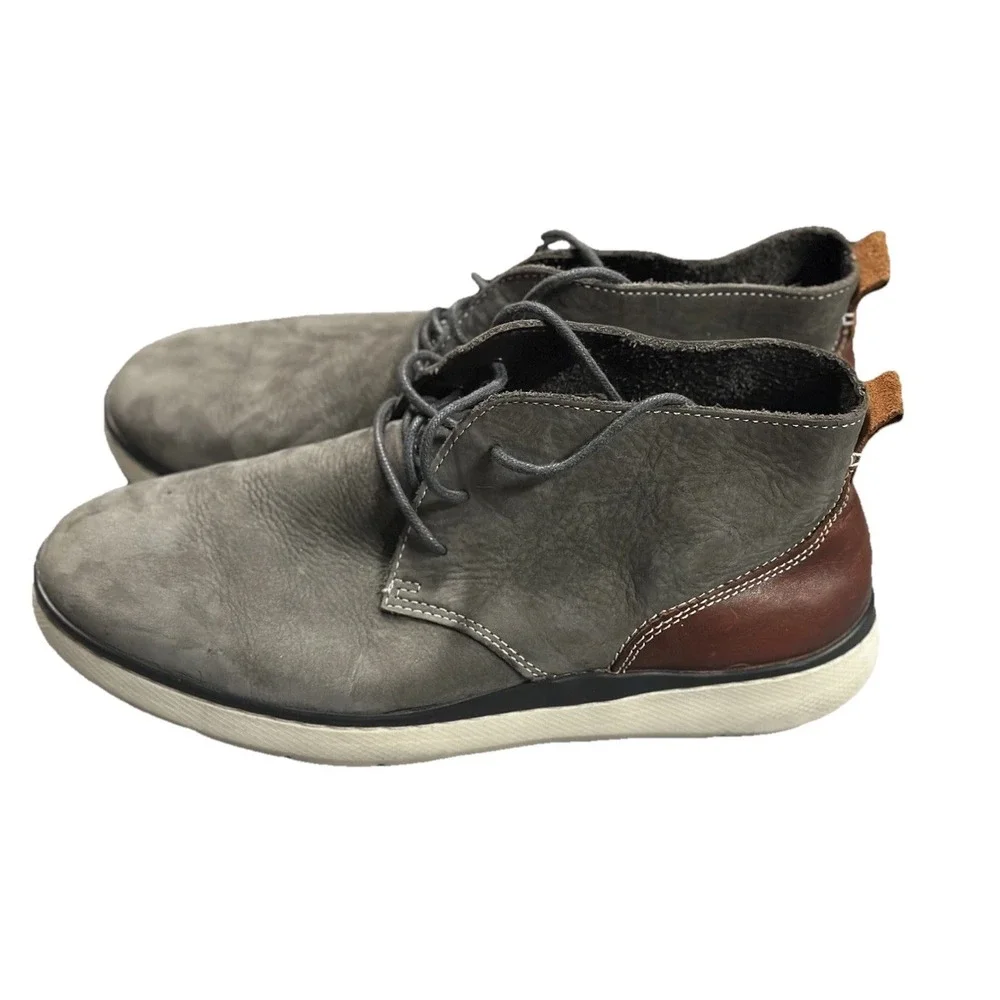 Johnston & Murphy Sheepskin Leather Boots Men's 10.5 Farley Nubuck Chukka Gray